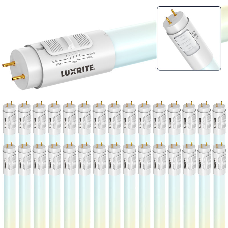 Tube lumineux Luxiter 4FT DEL, T8, 12W / 15W / 18W, 5CCT 3000K-6500K, jusqu'à 2250LM, 220 °, compatible ballast, extrémité simple / double, homologué UL, paquet de 30