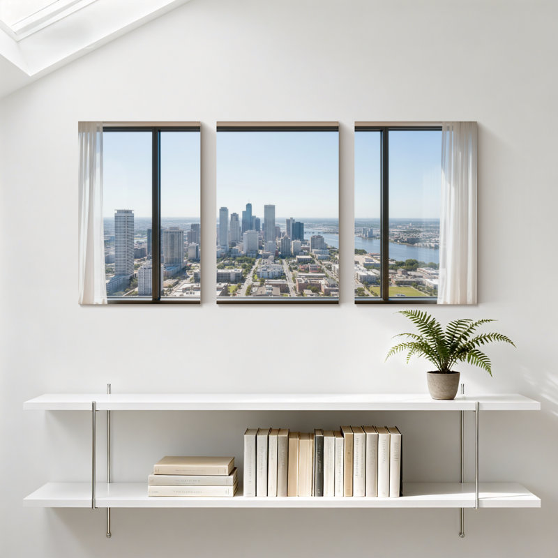 Ensemble de 3 impressions sur toile, "Scenic & Cityscapes Cityscape View Through Large Windows", H 18 po x l 36 po