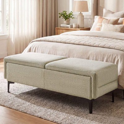 46" Modern Upholstered Storage Bench, Chenille Fabric Bedroom Bench with Metal Legs, Side Opening Entryway Bench, Coffee
