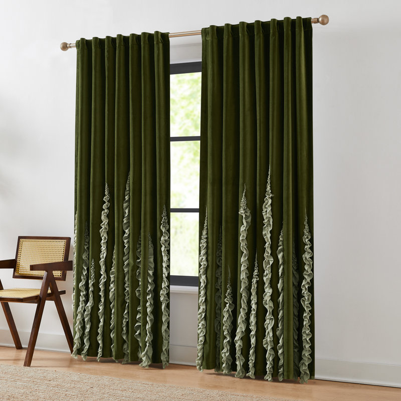 Verdant Path Cotton Velvet Blackout Window Curtain Panels Green Set of 2, Green