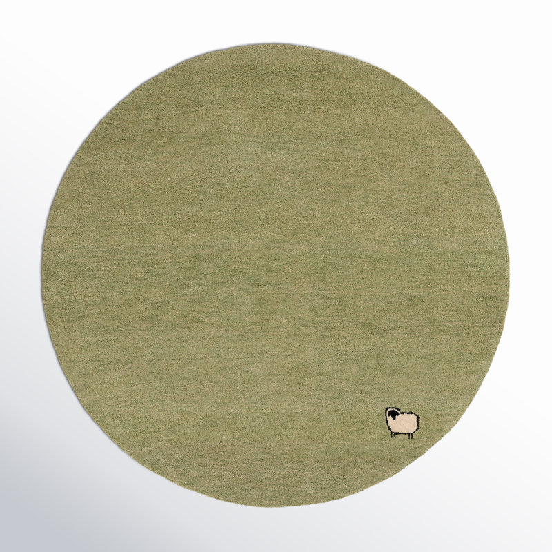 Racheal Hand Tufted Wool/Cotton Area Rug in Light Green, Round 6'