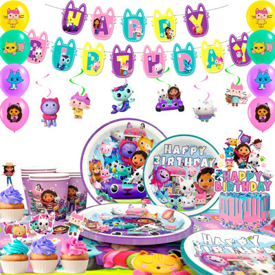 Gabby Dollhouse Party Supplies,85pcs Gabby Decoration&Tableware Set