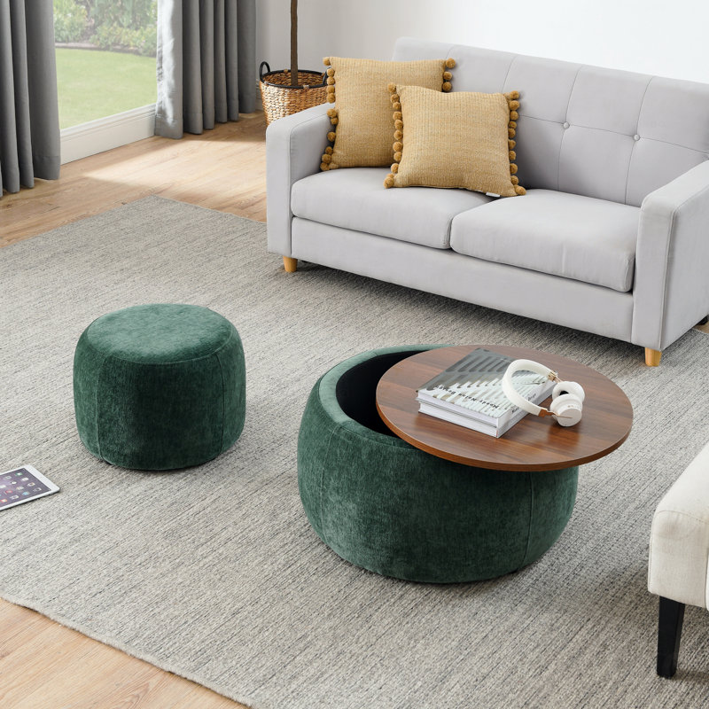 Repose-pieds de rangement rond en forme de table de bout et de repose-pieds 2 en 1, Vert
