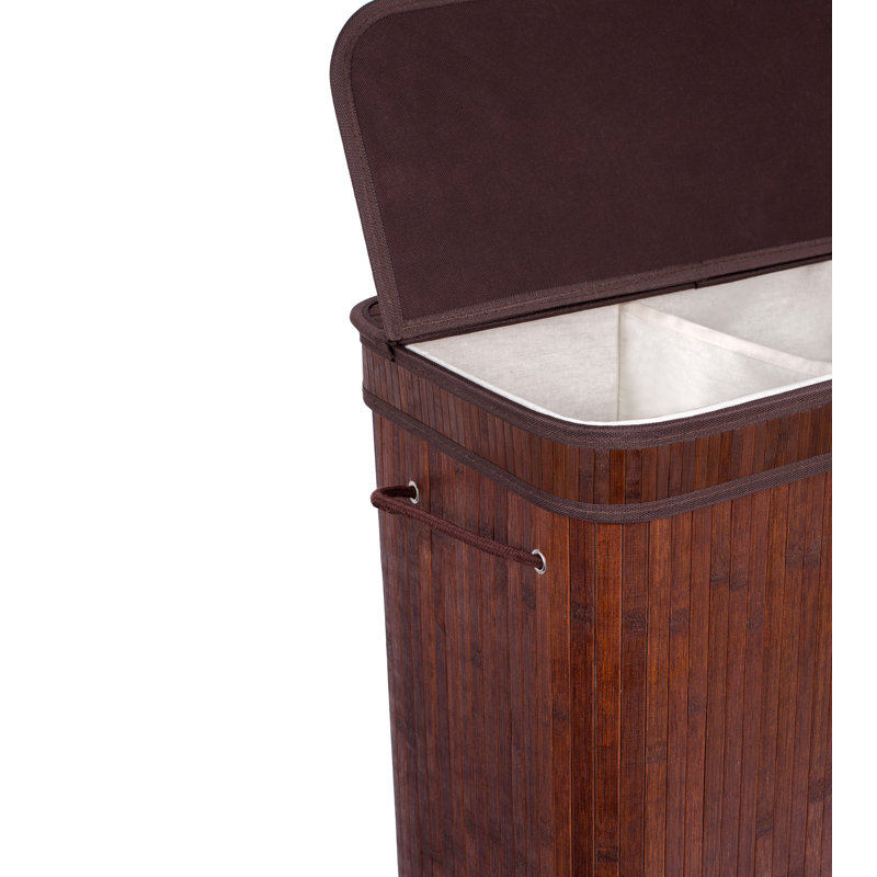 Espresso Bamboo Double Laundry Hamper with Lid and Cloth Liner