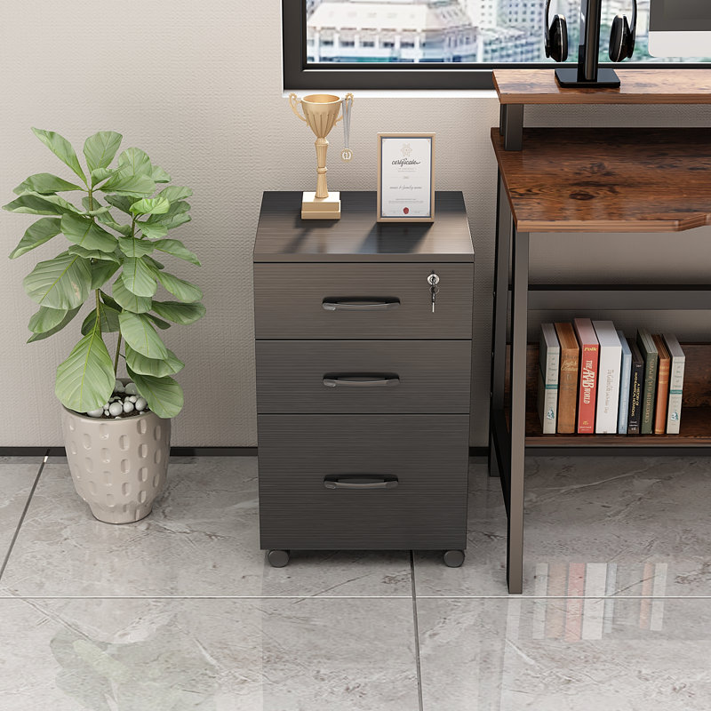 Classeur mobile verrouillable à 3 tiroirs - Armoire de rangement pour articles personnels et de bureau, Noir