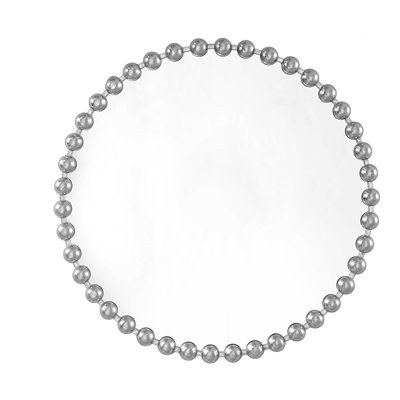 Beaded Round Wall Mirror 36" - Silver Frame For An Elegant Interior Design With Backing Walls