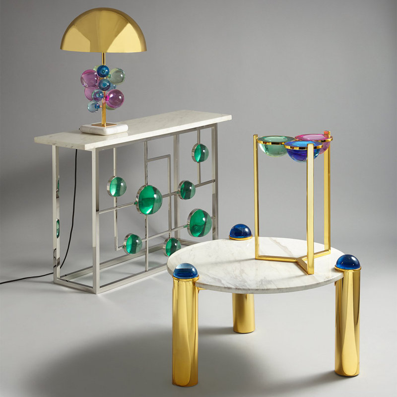 Emerald and Nickel Fretwork Console with Marble Top