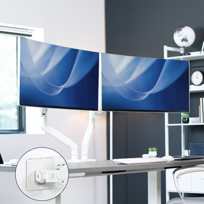 VIVO White Tension Spring Dual Ultra Wide Monitor Mount, Up to 45" Computer Screens