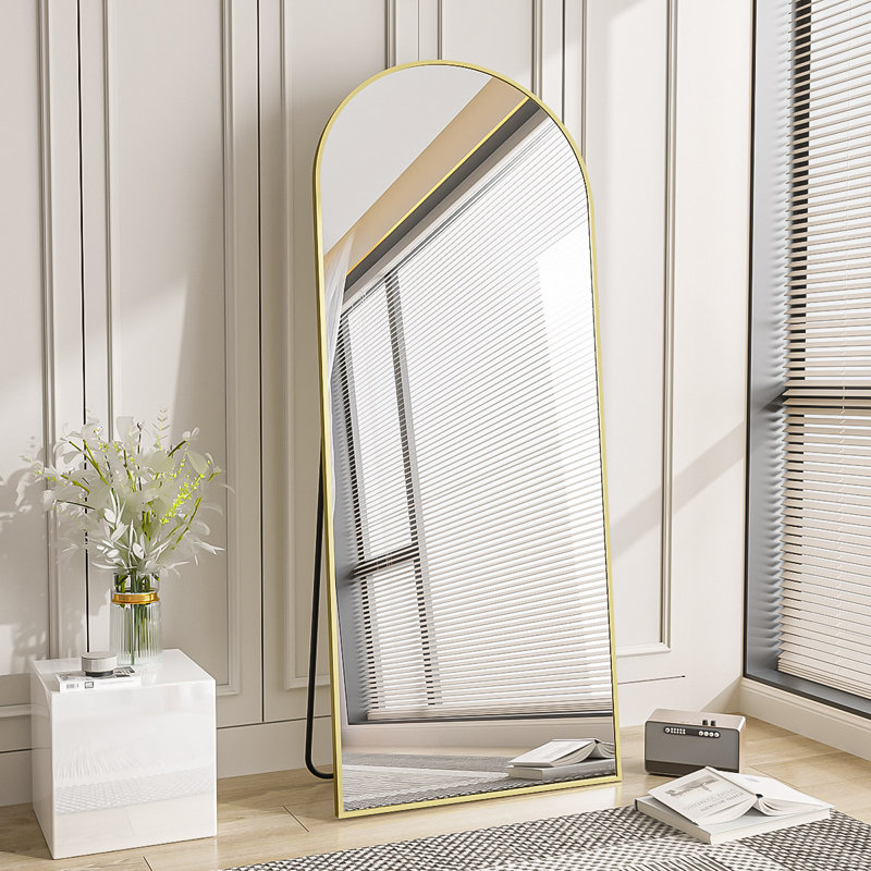 Lamacchia Arched Full Length Floor Mirror with Stand , 63.6" H x 21" W, Gold