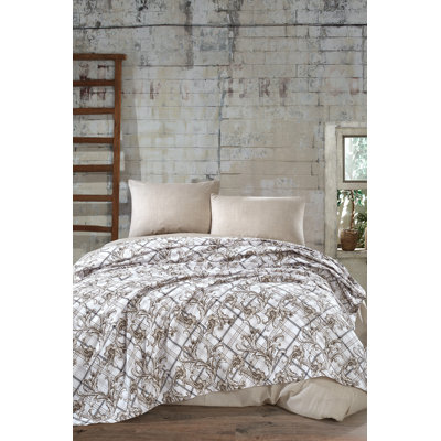 Ensemble de housse de couette 100% coton brun / blanc Kirby 4 pièces