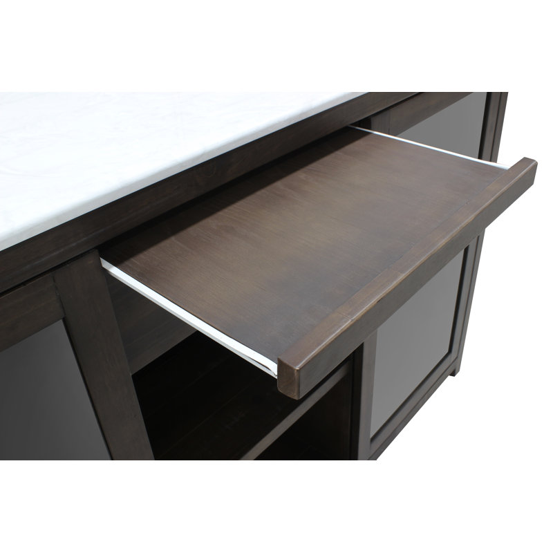 Brown Wood Wine Credenza with White Marble Tabletop