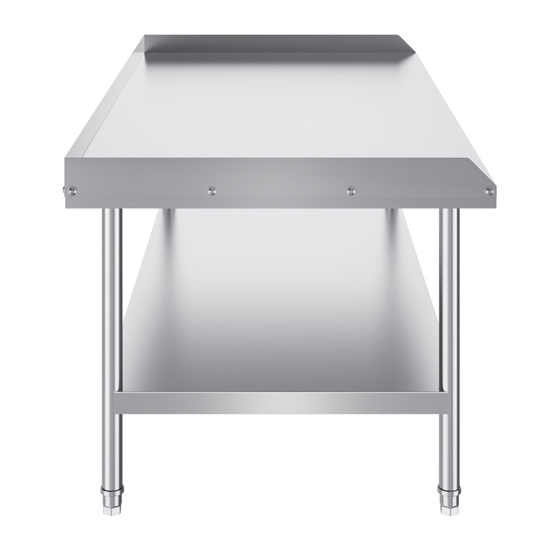 Table de travail en acier inoxydable, 76 x 152 x 66 cm, table de préparation alimentaire professionnelle, table de travail robuste avec dosseret sur 3 côtés, table de travail en métal pour restaurant, maison ou hôtel