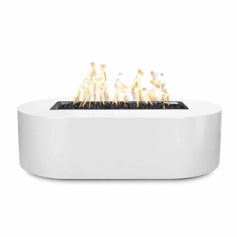 Bispo Steel Smokeless Fire Pit, White, 15" H x 84" W x 28" D, Natural Gas