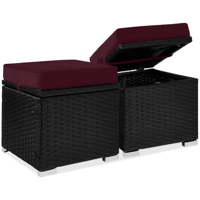  Ensemble de 2 repose-pieds en osier, meubles polyvalents avec coussins amovibles - bourgogne foncé / noir