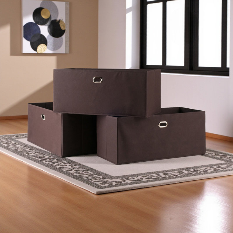Finnian 3-Piece Foldable Fabric Basket Set in Brown, 10.07'' H X 22.78'' W X 9.98'' D, Brown, 10.12" H x 22.91" W x 10.06" D