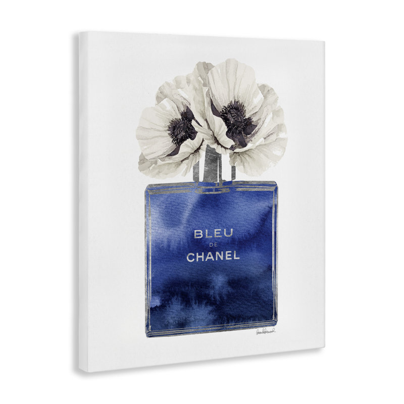 «Blue Watercolor Floral Perfume Canvas Art» par Amanda Greenwood, H 30 po x l 24 po