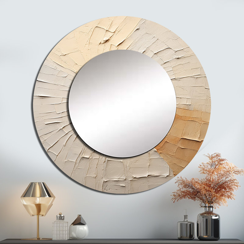 Art minimaliste gracieux, beige et doré - miroir unique minimaliste, grand miroir mural rond beige, art imprimé en métal