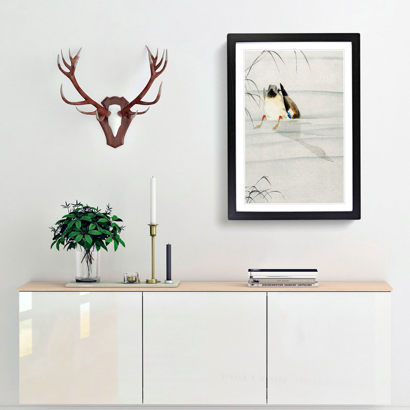 Mallard Duck Under Water by Ohara Koson - Picture Frame Art Print, 36cm H x 27cm W x 2cm D, Black Framed