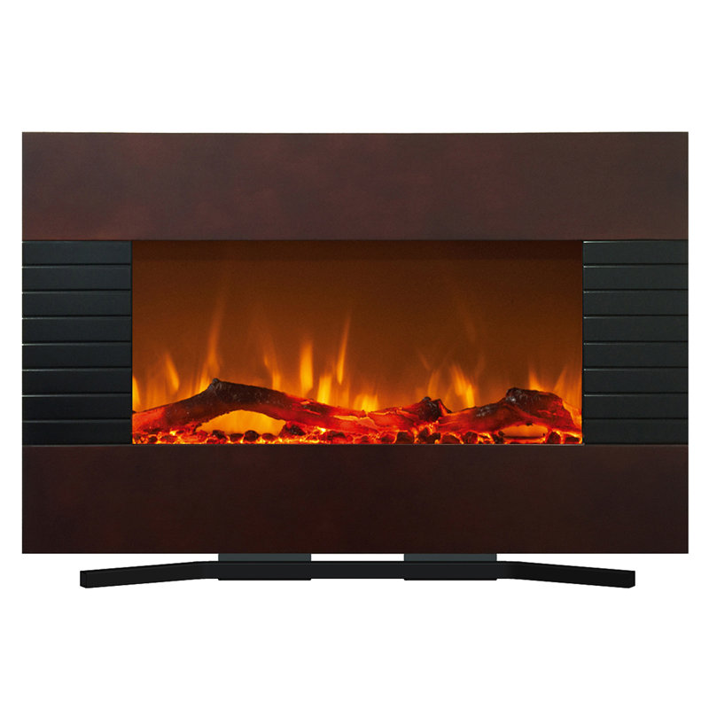 36-Inch Electric Fireplace - Modern Mahogany Fireplace with Wall Mount, Floor Stand, Remote, and Adjustable Heat and Brightness