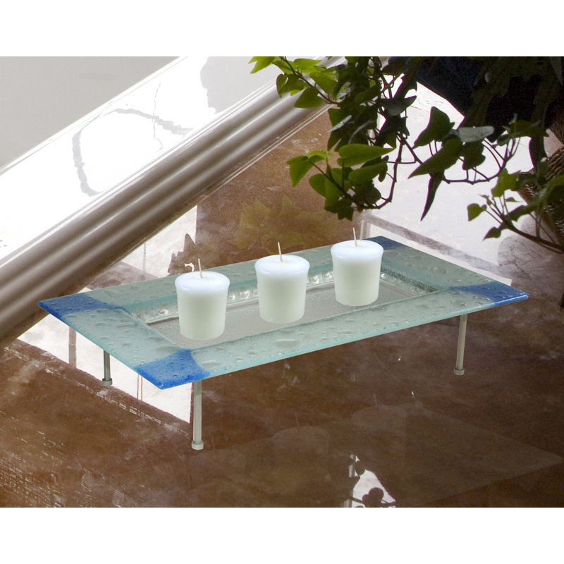 Plat en verre fondu rain, Bleu argenté