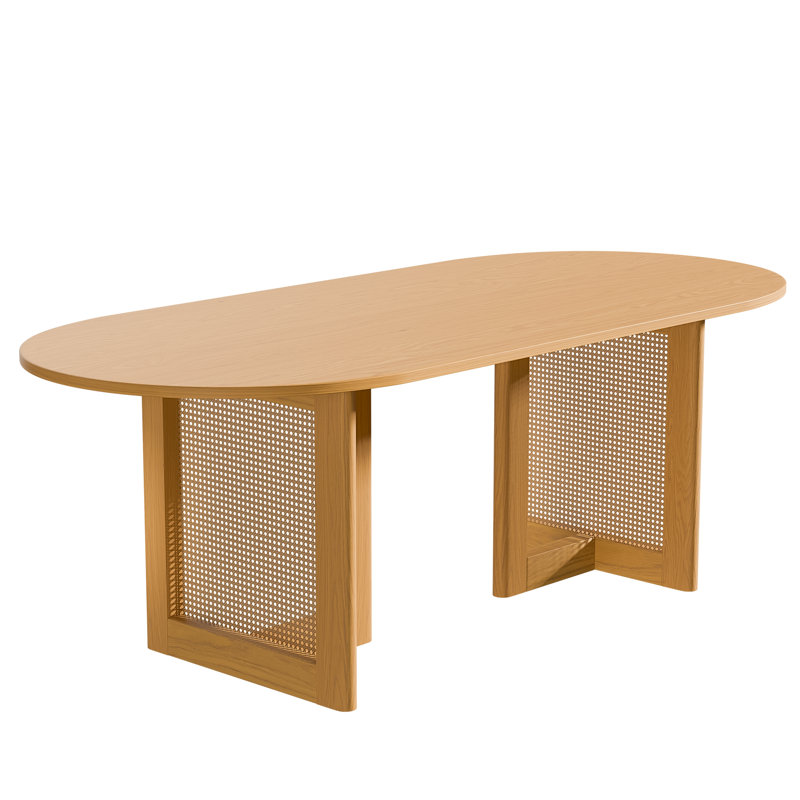 Ensemble de salle à manger en bois avec table ovale et chaises rembourrées-B, H 30 po x L 79 po x l 33,5 po, Bois naturel