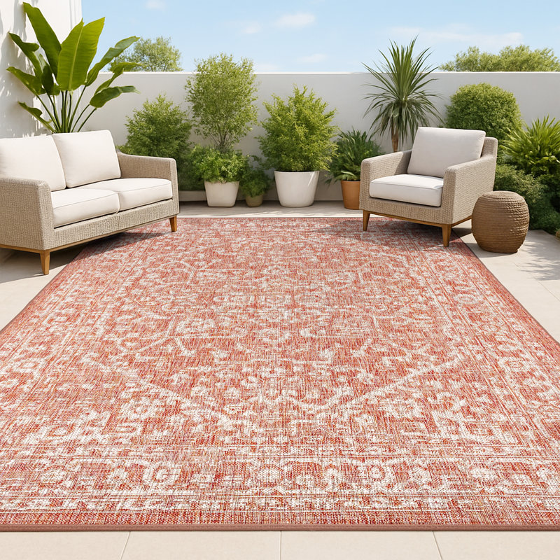 Tapis intérieur / extérieur rouge / taupe Massimo, Rectangle 3 pi 11 po x 6 pi