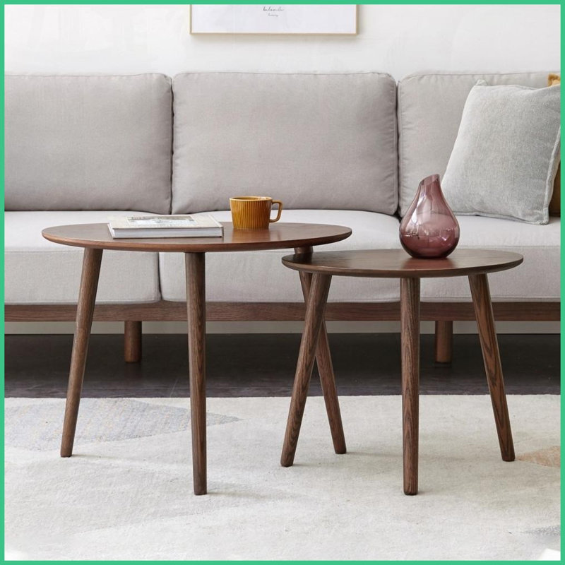 Table basse en chêne massif de style Mid-Century moderne - hauteurs ovales décalées, facile à assembler, sans formaldéhyde