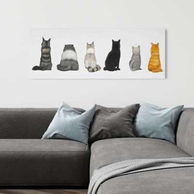 Toile six chats | Décor de chambre brun animal | Vue arrière