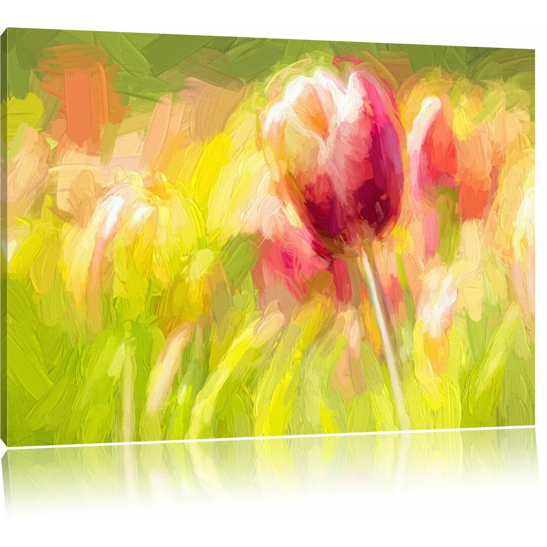 Leinwandbild "Blühende rote Tulpen", Grafikdruck