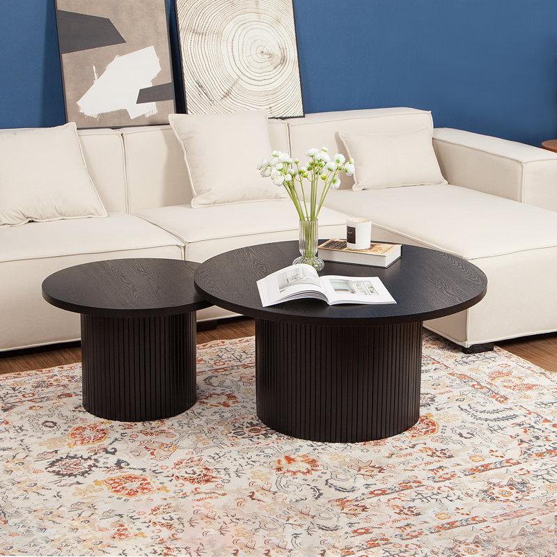 Mickenzy Round Wood Nesting Table, Black