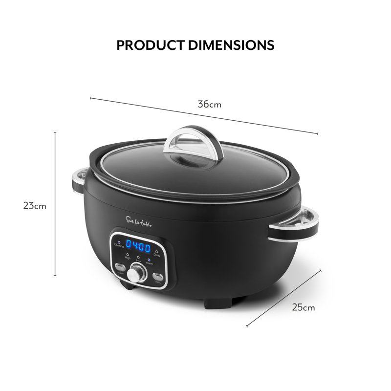 Sur La Table SLT16010BLK Core 3.5 Litre Digital Slow Cooker for Stews and Casseroles, Digital LED Screen, 3 Temperature Functions, Removable Aluminium Pot, Energy Saving, 200W, Black