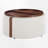 Round Upholstered Storage Ottoman With Wheels, Coffee Table With Reversible Top