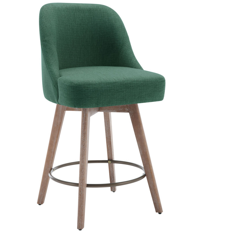 Malery Swivel Upholstered Counter Stool with Solid Wood Frame, Green