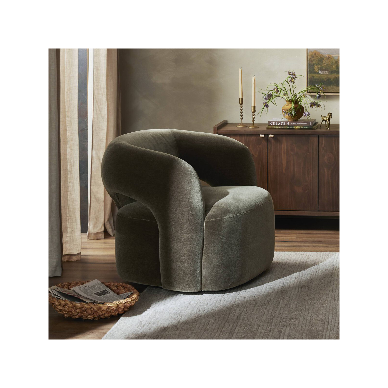 Novella Swivel Chair-Monte Olive, Monte Olive Polyester Blend