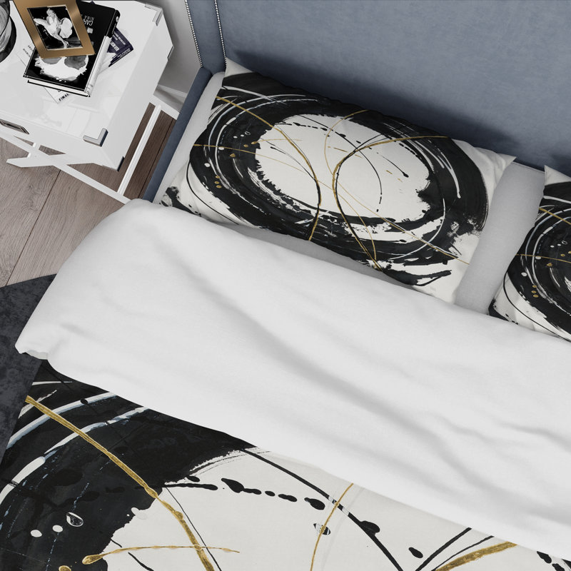 Cercle métallique doré - ensemble de housse de couette Modern Glam - microfibre de polyester