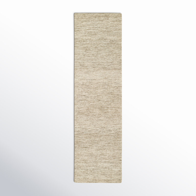 Tapis gris / sable en laine touffeté à la main Charton, Tapis de couloir 2 pi 3 po x 8 pi