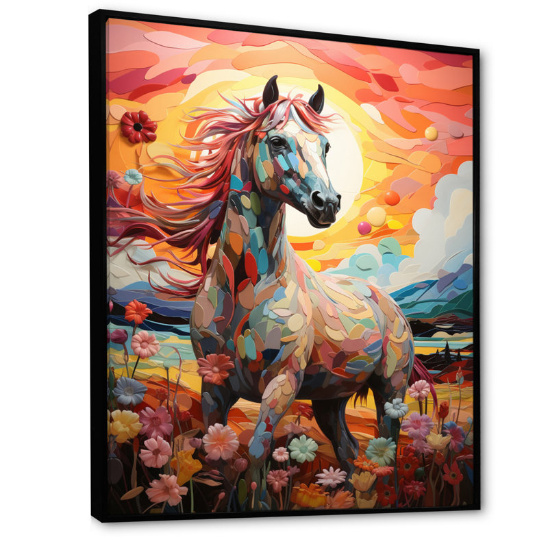 Carrousel de l'enfance I, reproduction sur toile Yorman, H 32 po x l 16 po x P 1 po, Cadre flottant noir