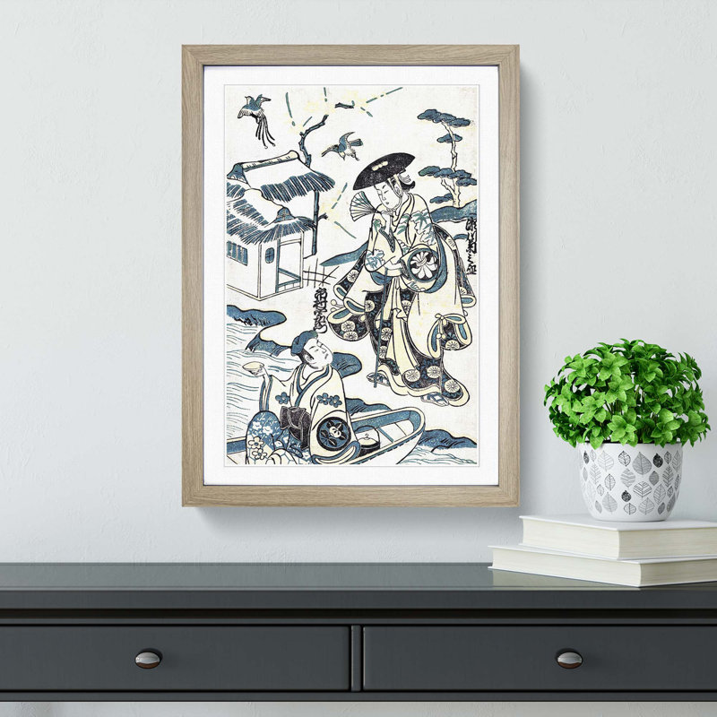 Musume Dojoji by Torii Kiyonobu - Picture Frame Painting Print, 36cm H x 27cm W x 2cm D, Oak Framed