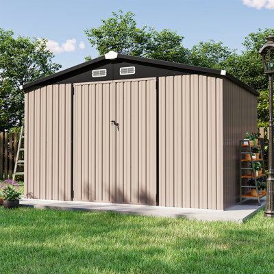 Abri de jardin en métal avec plancher, 3 m de large x 2,4 m de profondeur, pour terrasse, jardin, pelouse, marron