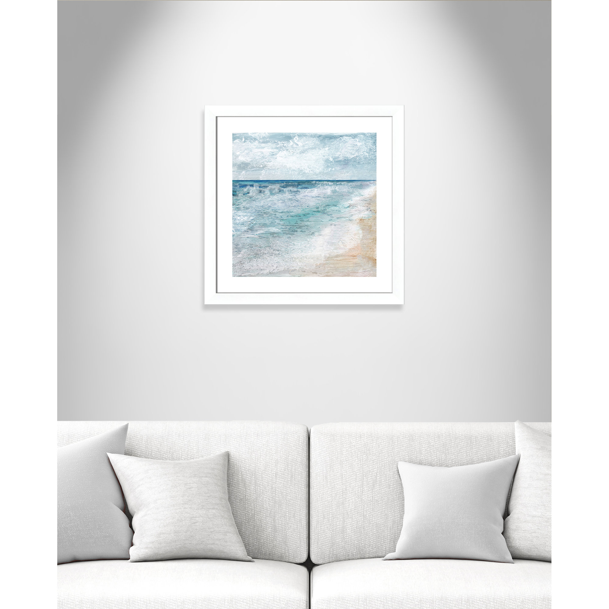 Shore Walk - Picture Frame Painting, 25" H x 25" W x 1.25" D, Matte White