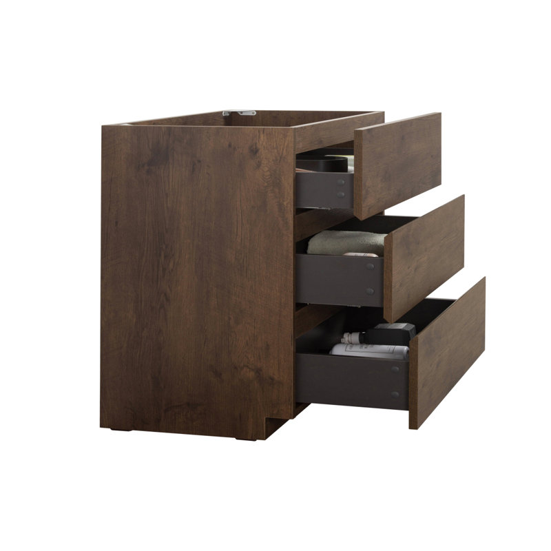 Alice-36F-105, armoire de plancher SANS bassin, couleur noyer, avec trois tiroirs, pré-assemblé