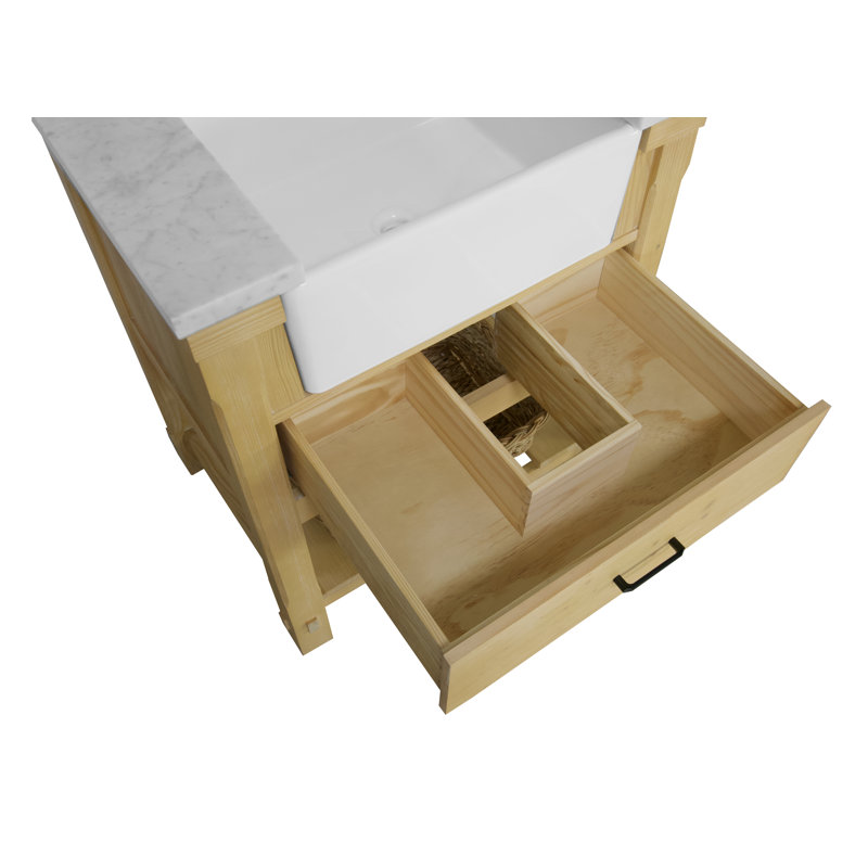 Hitton 30'' Single Bathroom Vanity with Top, Carrara Marble, Drift Wood
