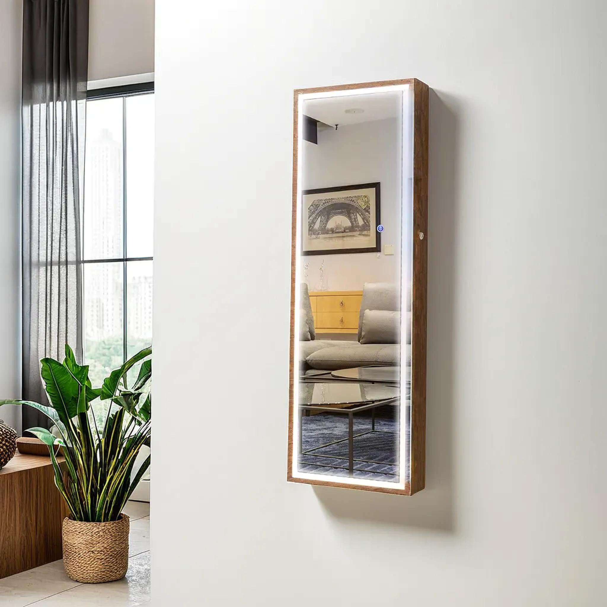Latitude Run® WalL-Mounted Jewelry Storage Mirror Cabinet With LED