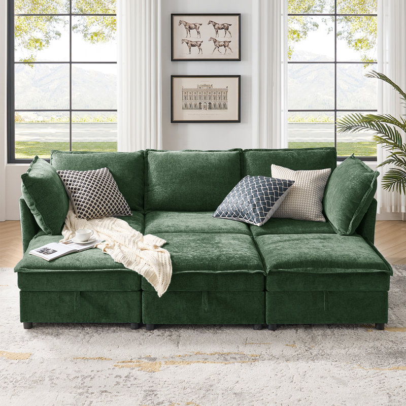 Cheltenham 127"W Modern 6-Piece Extra-Wide Storage Sectional Sofa, 35" H x 97" W x 64" D, Green 