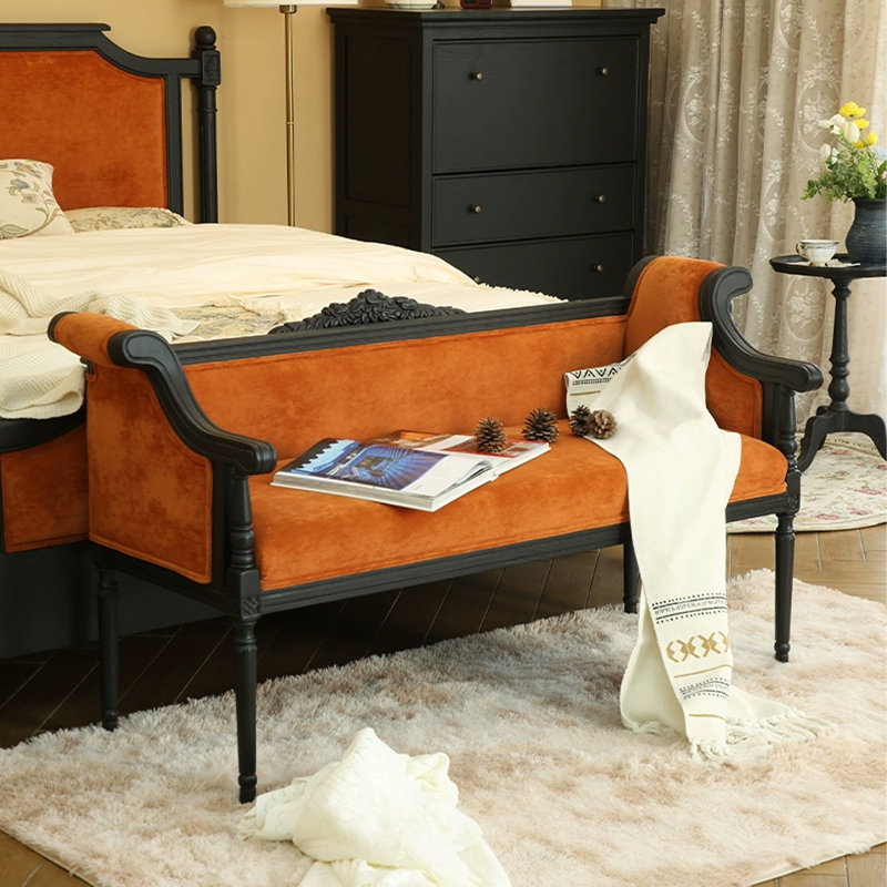 Banc de chambre en chêne massif de style français de 55,91 pouces