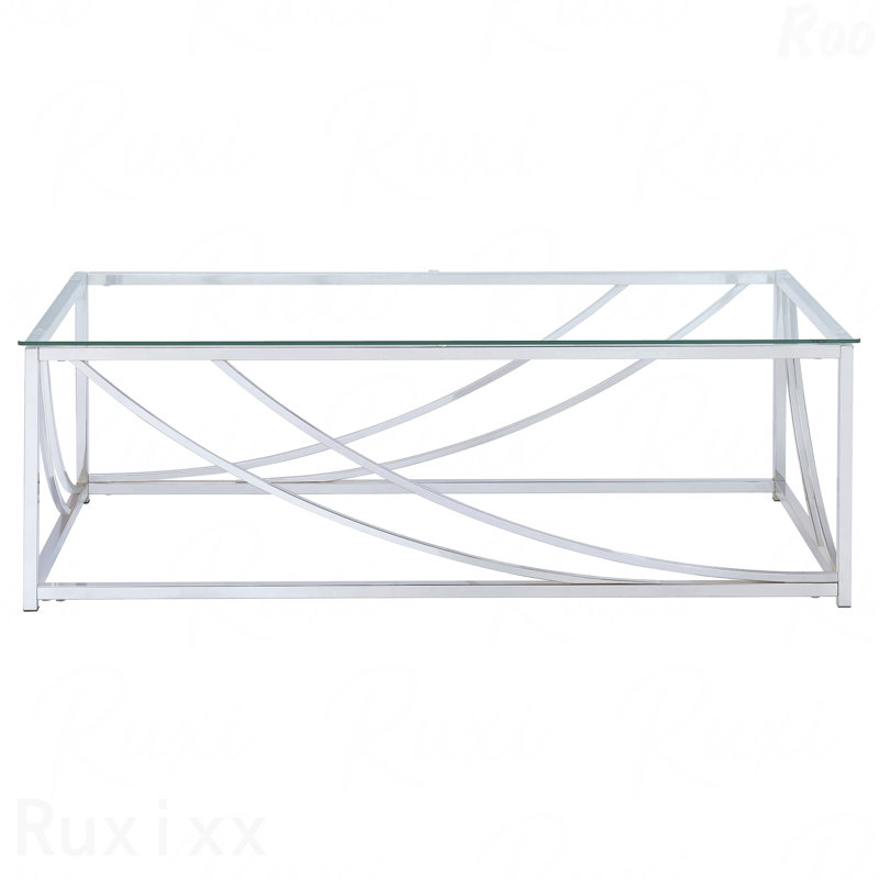 Table basse en verre avec pieds en métal chromé