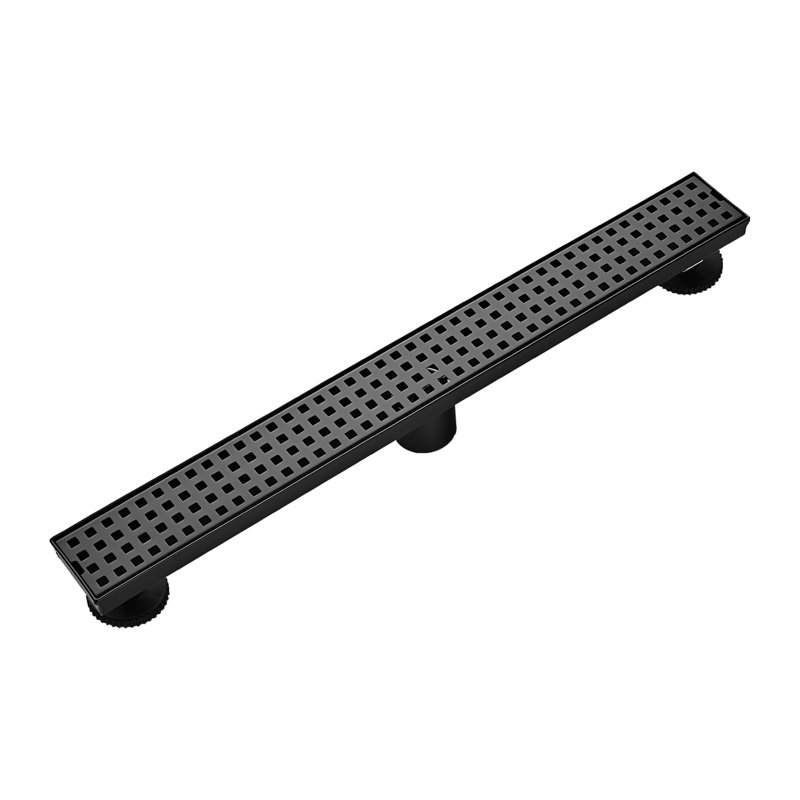 Linear Grid Shower Drain With Levelling Feet In Matte Black