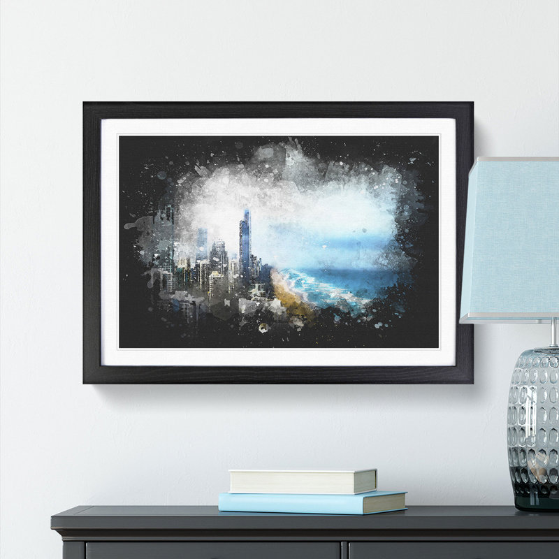 Gold Coast Skyline in the Clouds - Picture Frame Graphic Art Print, 33cm H x 45cm W x 2cm D, Black Framed