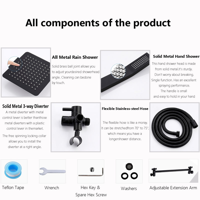 Combinaison luxueuse de pomme de douche double, Noir mat