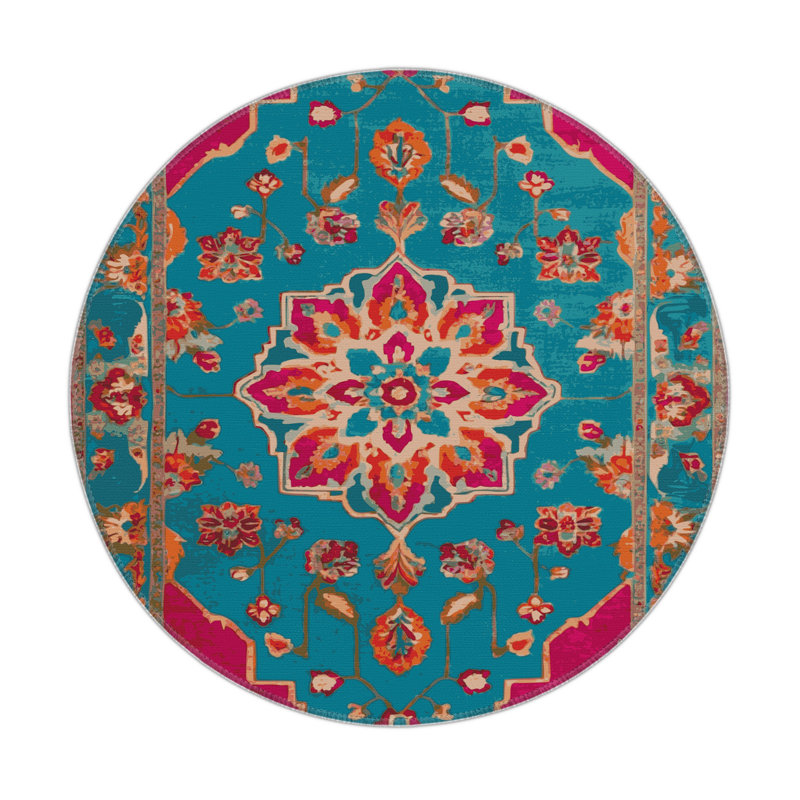 Tapis bleu intérieur et extérieur Tabriz, Rond 5 pi